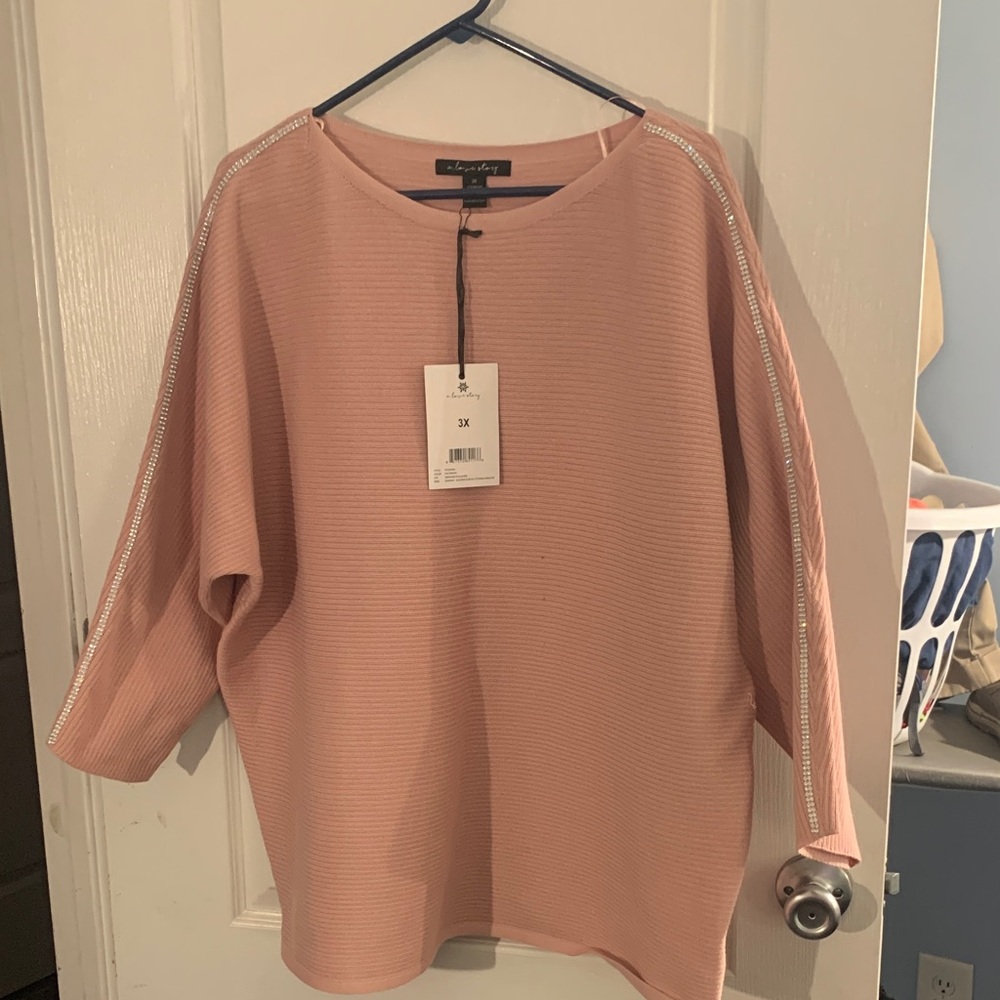 Catherine Malandrino Blush Pink Blouse with Embellished Sleeves